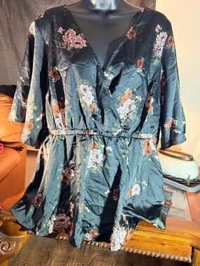 torrid Black Floral Blouse with Pink and Rust Accents